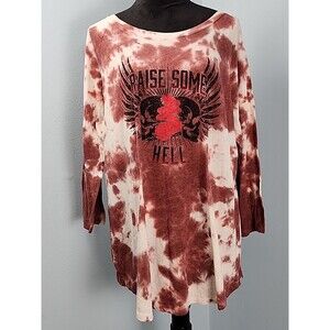 Torrid Raise Some Hell Classic Fit Size 1 Tie Dye 3/4 Sleeve Skull T Shirt 14/16